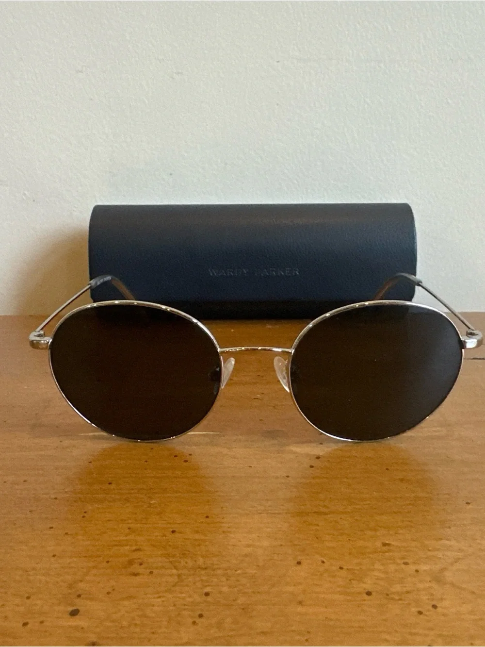 Warby Parker Merrick Sunglasses Polished Silver 50/18-140 Blue Round Frames